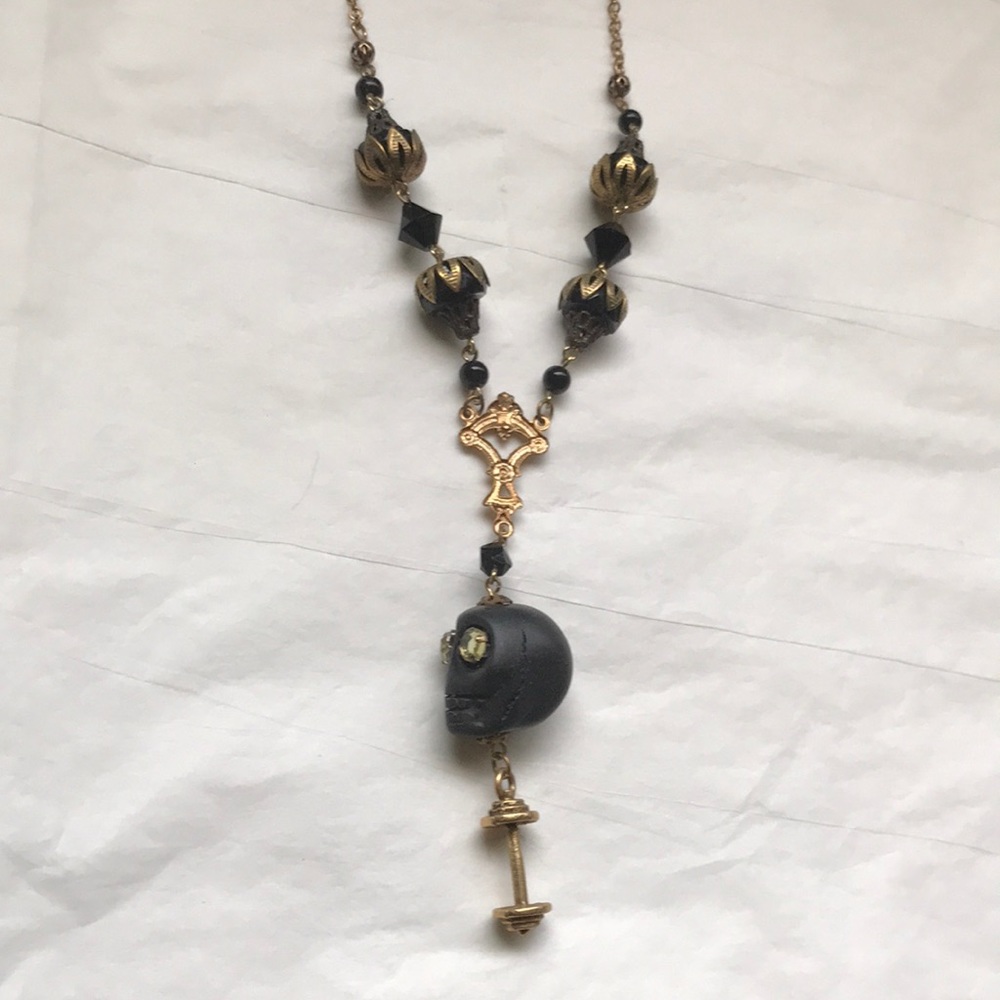 Skull & Dumbbell handmade beaded necklace
